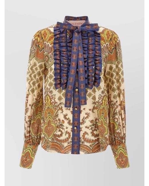 Valentino Garavani Blue Cotton Printed Blouse