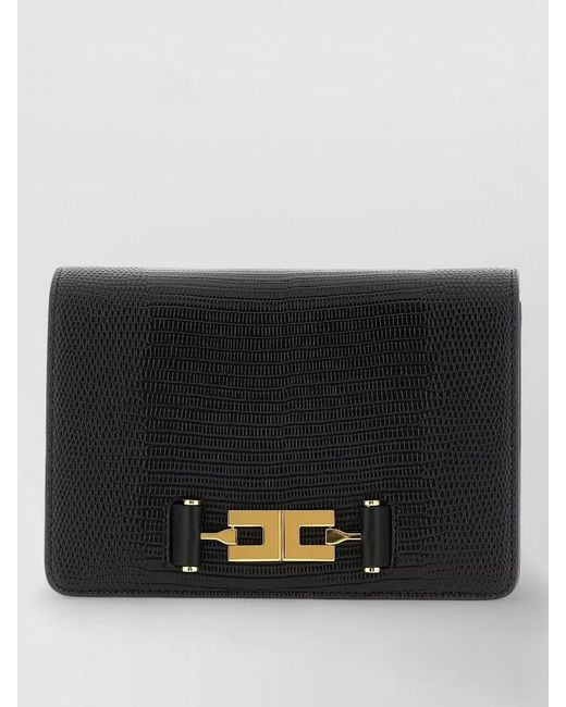 Elisabetta Franchi Black Lizard Pattern Crossbody Bag Chain
