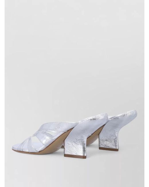 Dries Van Noten White Metallic Mid Heel Open Toe Mules