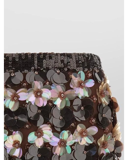 P.A.R.O.S.H. Black High Waist Skirt Floral Appliqué Sequins