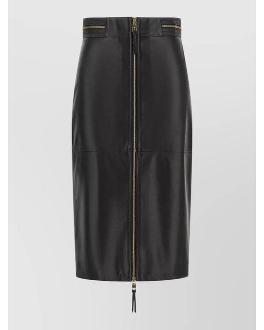 Elisabetta Franchi Black High Waist Leather Skirt Hardware