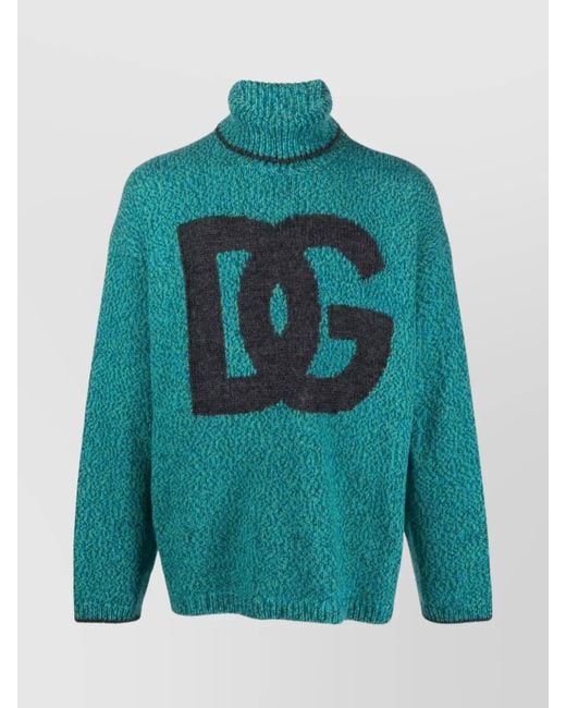 Dolce & Gabbana Green Ribbed Mélange Roll Neck Wool Jumper for men