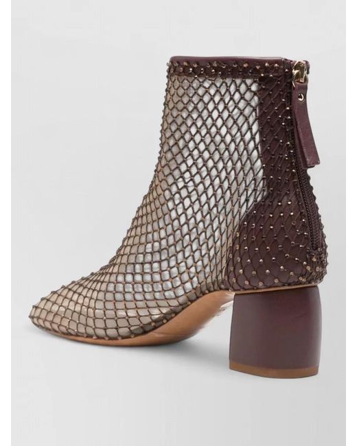 Forte_forte Natural Mesh Ankle Boots Almond Toe Block Heel