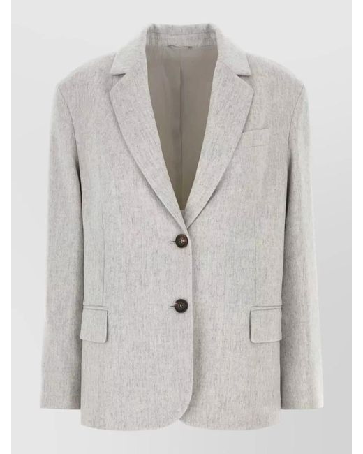 Brunello Cucinelli Gray Single Breasted Wool Blazer Notch Lapel