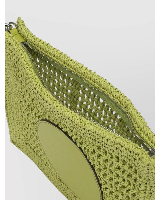 Tory Burch Green Clutch Bag Circular Patch Woven Texture Strap
