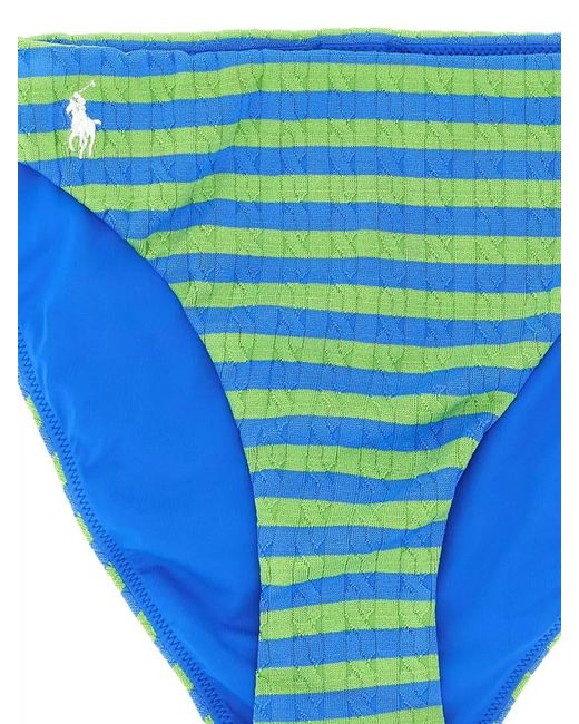 Polo Ralph Lauren Blue Pony Bikini Bottoms Elastic Waistband Stripes