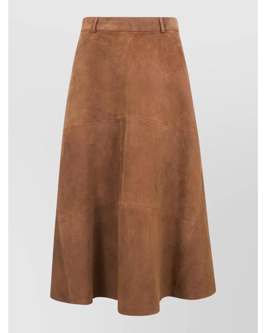 Semicouture Brown Leather A-Line Skirt