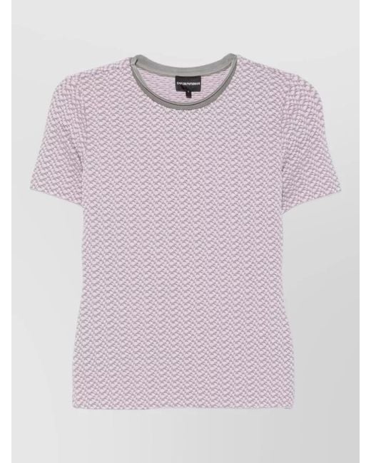 Emporio Armani Pink Round Neck Textured Fabric Short Sleeve Top