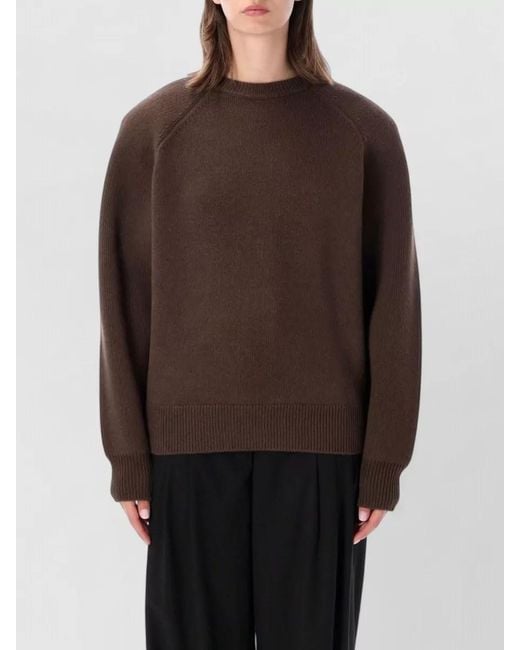 Frankie Shop Brown Lina Padded Shoulder Crew Neck Sweater