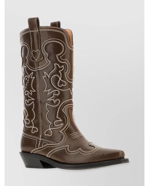 Ganni Brown Synthetic Leather Shaft Boots