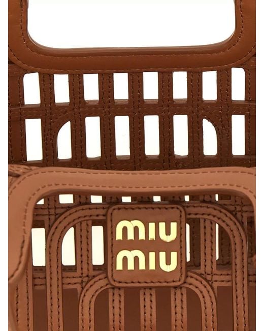 Miu Miu Brown Nappa Leather Shoulder Bag Basket Design