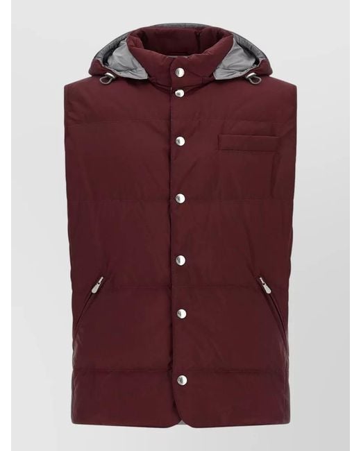Brunello Cucinelli Purple Quilted Hooded High Neck Technical Vest for men