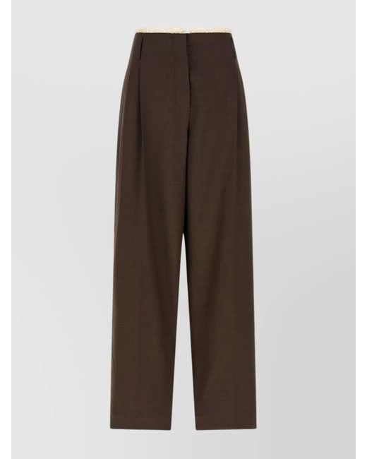 Magda Butrym Brown Lace Trim Trousers With Back Pocket And Belt Loops