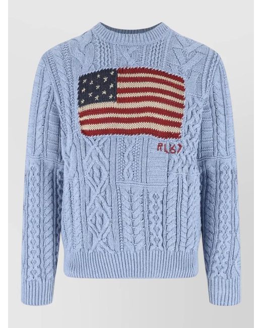 Polo Ralph Lauren Blue Crew Neck Sweater Cable Knit Design for men