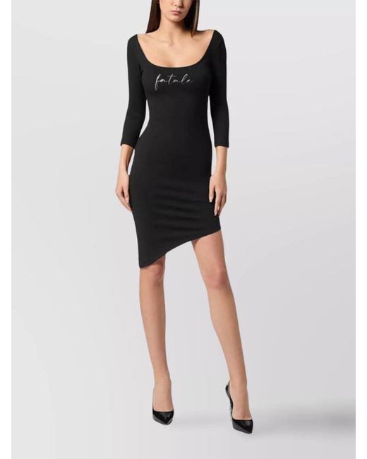 Philipp Plein Black Stylish Dress With Embroidered Detail And Sleeves