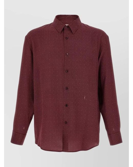 Saint Laurent Red Cassandre Long Sleeve Patterned Shirt for men