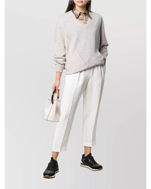 Brunello Cucinelli White Linen Blend Cropped Tapered Trousers