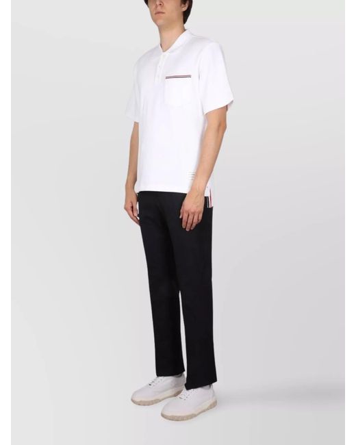 Thom Browne White Cotton Short-Sleeve Polo Shirt for men