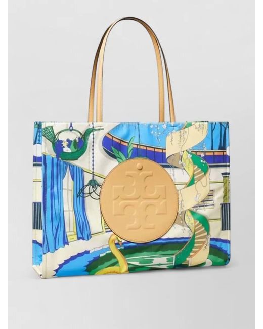Tory Burch Blue Large Tote Bag Poolside Logo Pocket
