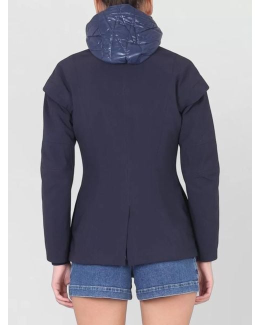 K-Way Blue Hooded Quilted Jacket Long Sleeves Drawstring