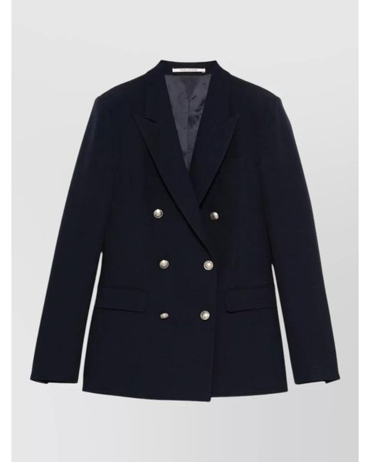 Tagliatore Blue Double Breasted Jacket Front Pockets Notch Lapels