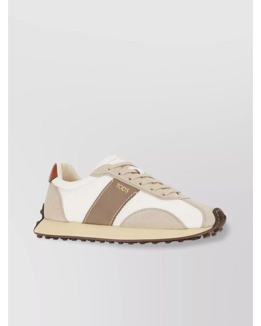 Tod's Natural Leather And Fabric Low-Top Sneakers
