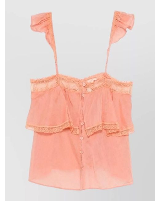Forte_forte Pink Tiered Sleeveless Top Lace Trim Sheer