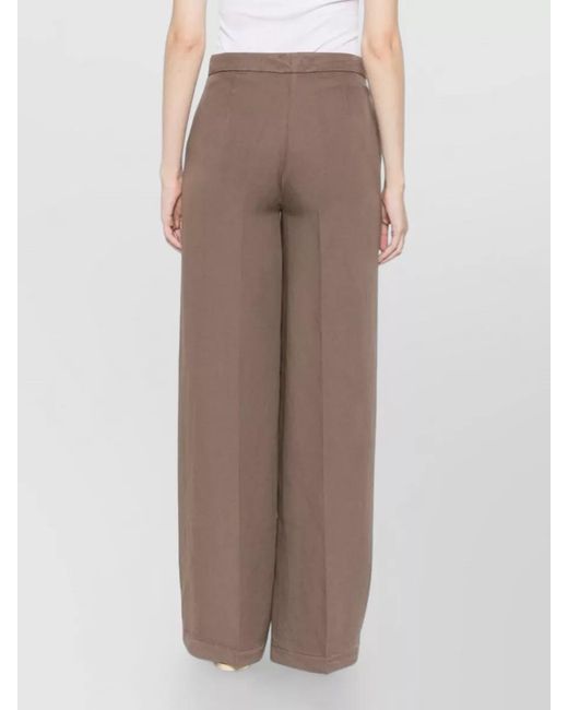 Via Masini 80 Brown Linen Trousers Wide Leg Belt Loops