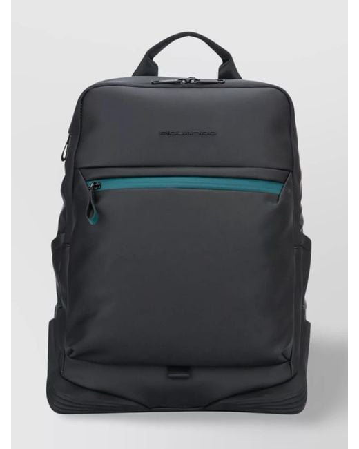 Piquadro Black Shoulder Straps Backpack Front Zip Side Handle