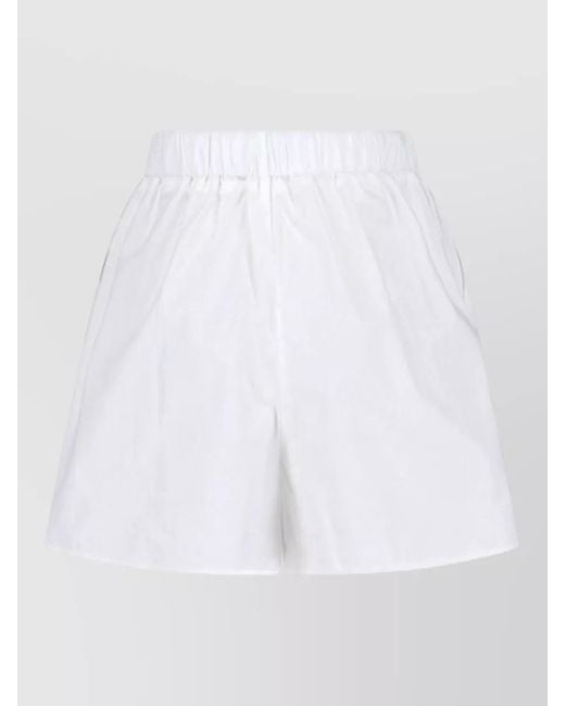 Frankie Shop White Straight Shorts Elastic Waistband Pleated Design
