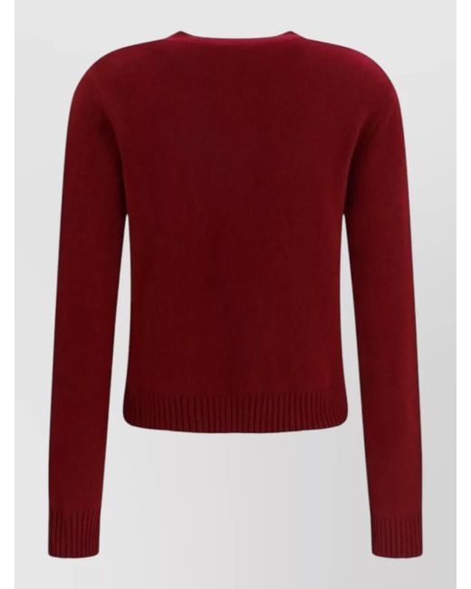Lisa Yang Red Cashmere Ribbed Crewneck Sweater