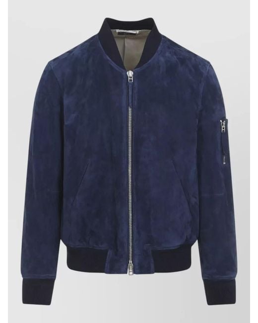 Tom Ford Blue Suede Flight Bomber Jacket Utility Pocket for men
