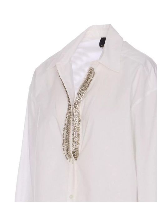 Pinko Pink Crystal Embellished Long Sleeve Cotton Shirt