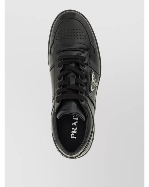 Prada Black Downtown Lace Up Leather Low Sneakers for men