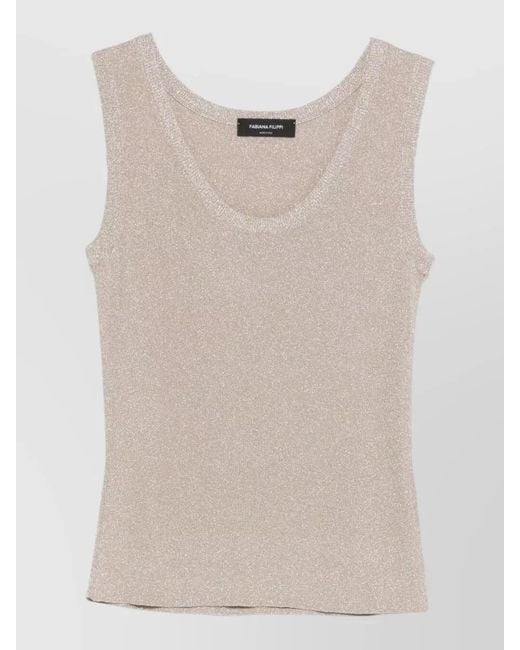 Fabiana Filippi Natural Metallic Scoop Neck Sleeveless Tank Top