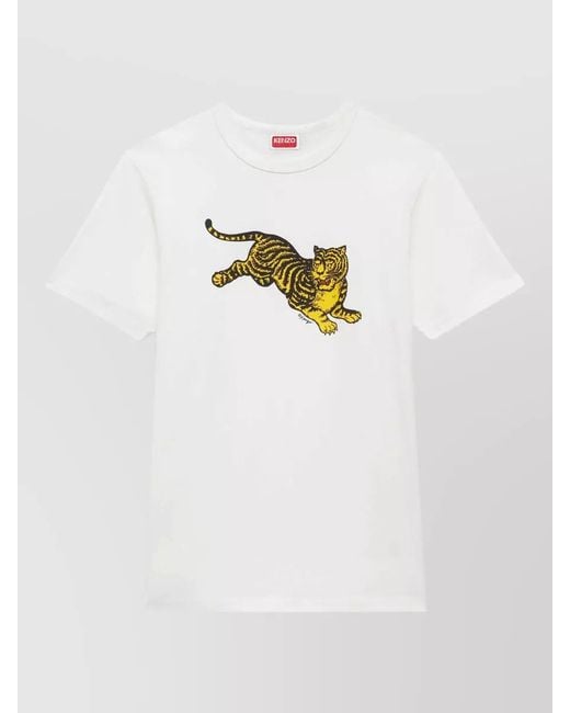 KENZO White Tiger Graphic Crew Neck T Shirt for men