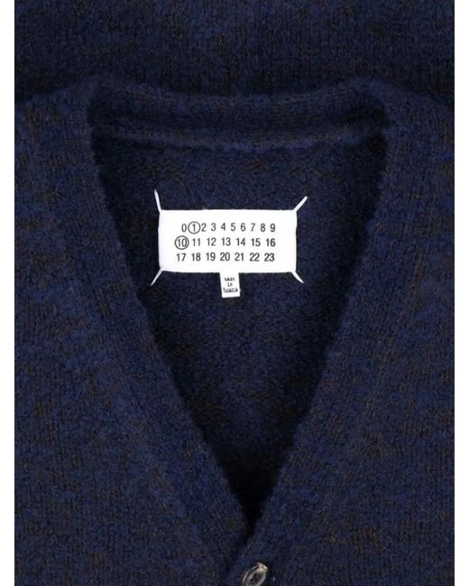 Maison Margiela Blue Virgin Wool V-Neck Ribbed Cardigan