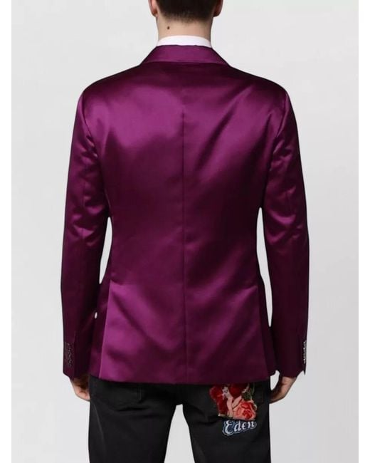 Dolce & Gabbana Purple Double Breasted Satin Suit Blazer for men