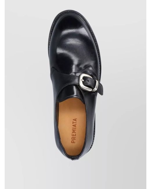 Premiata Black Monk Shoes Round Toe Buckle Detail Leather for men