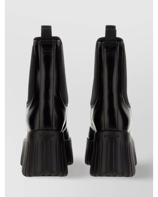Hogan Black Calf Leather Platform Chelsea Boots