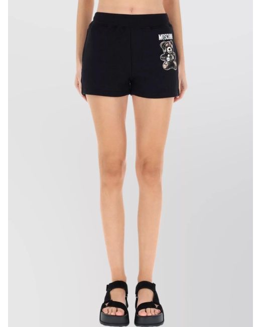 Moschino Black Teddy Print Cotton Shorts