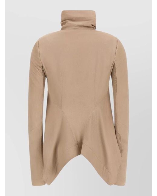 Rick Owens Natural Naska Coat Asymmetric Hem High Collar