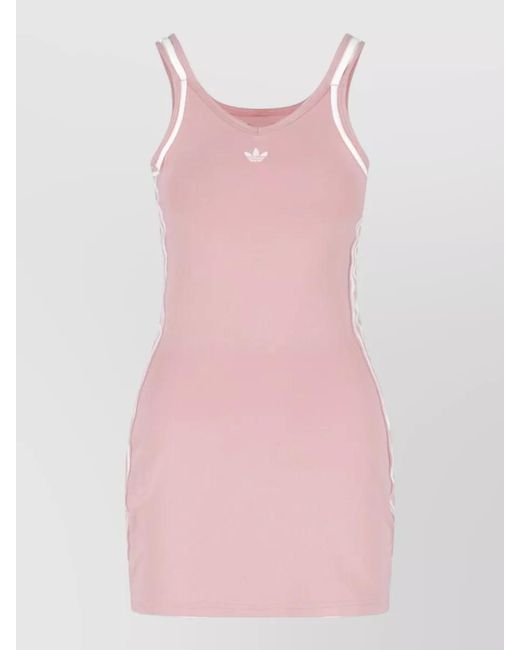 Adidas Pink Knee Length Dress Contrast Trim Neckline