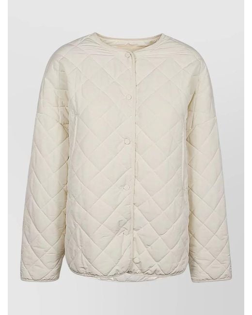 Sandbeige White Nylon Quilted Jacket Mandarin Collar