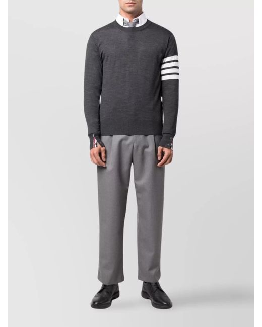 Thom Browne Gray Virgin Wool Ribbed Crewneck Jumper for men