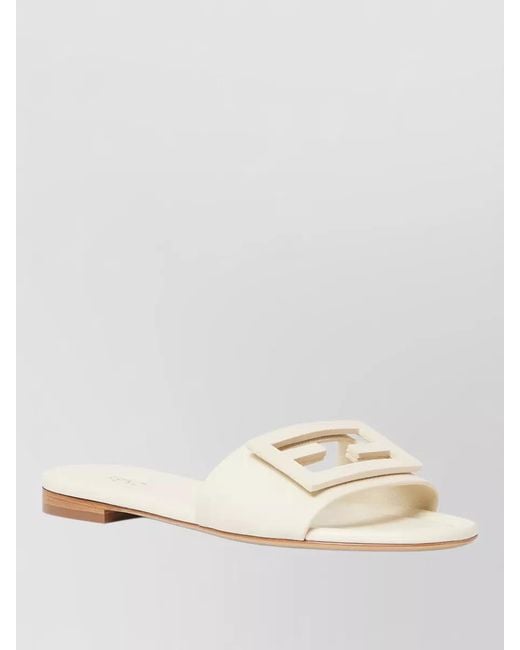Fendi Natural Slides Ff Baguette Motif Flat Sole