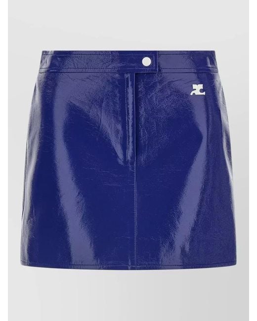 Courreges Blue High Waist Vinyl Skirt Button Detail