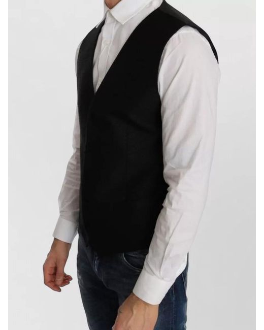 Dolce & Gabbana Black Silk Blend Polka Dot V-Neck Vest for men