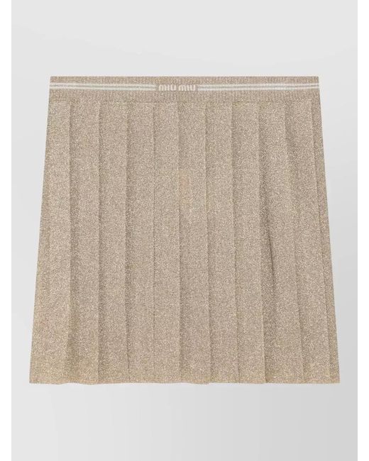 Miu Miu Natural Metallic Pleated Skirt Mid Length Design