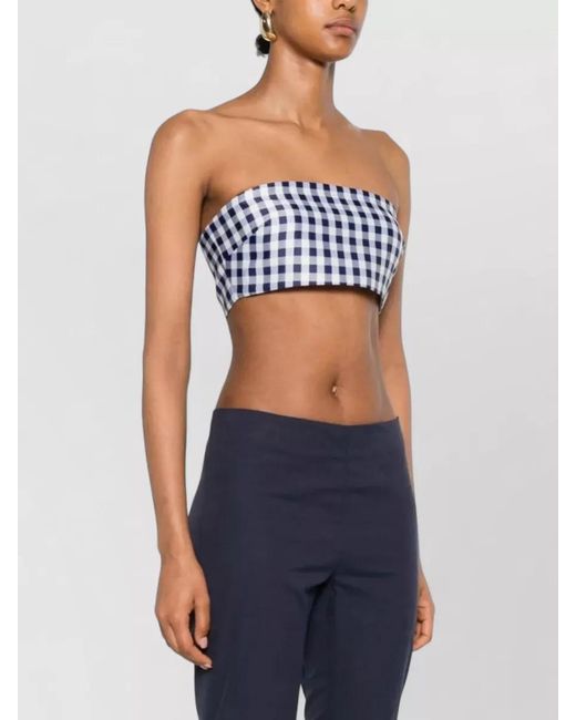 Self-Portrait Blue Gingham Bandeau Bikini Top
